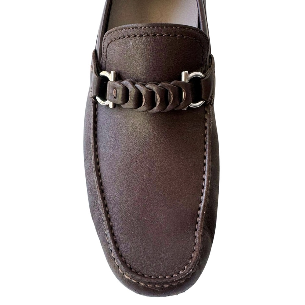 Salvatore Ferragamo Stuart Brown Leather Slip On Driving Moccasin | 9.5 wide